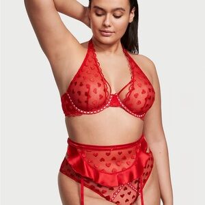 Red Heart Mesh Lingerie Set